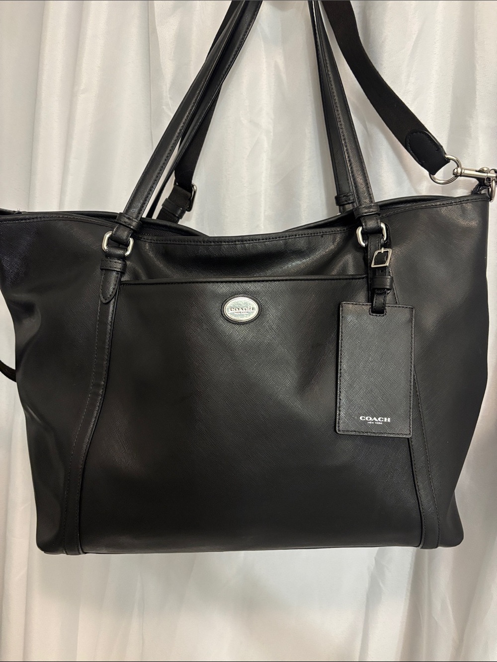 Coach F77606 Payton Safia Black Leather XL Tote with Luggage Tag l
